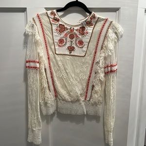 Bl^nk London lace floral boho top, long sleeves. Size small. NWOT